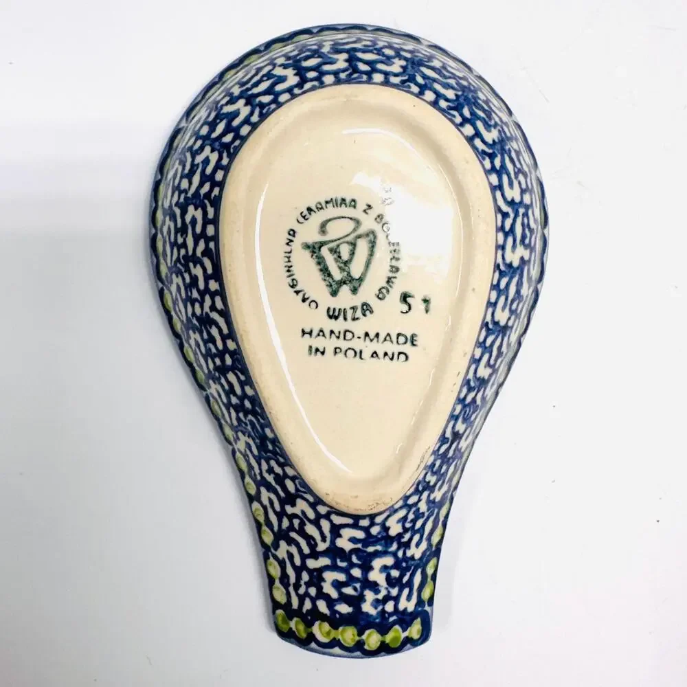 Wiza Boleslawiec Ceramika Polish Pottery Spoon Rest Made in Poland Blue Green